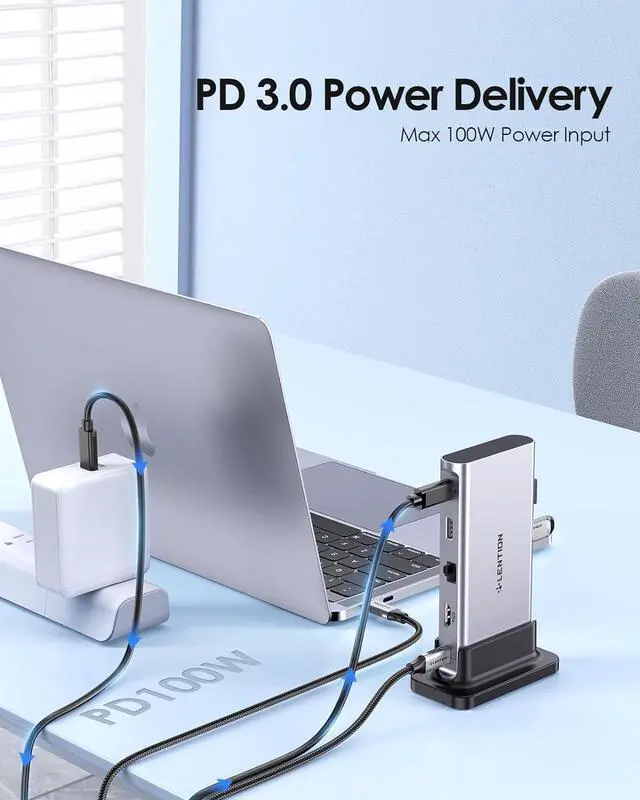 Alt view image 7 of 7 - LENTION USB C Docking with 4K@60Hz HDMI, USB 3.0/2.0, Gigabit Ethernet, 100W PD, Aux Adapter for 2023-2016 MacBook Pro/Mac Air/Surface/Steam Deck, More, Stable Driver Certified (CB-D53s, Silver)