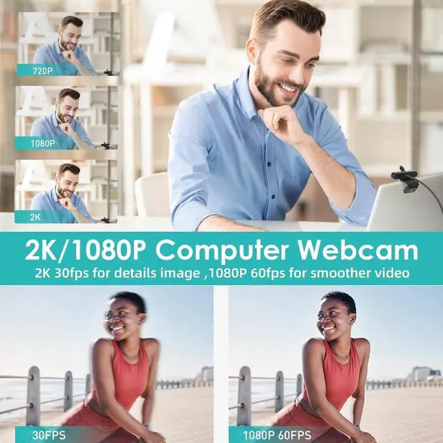 Alt view image 2 of 7 - saylas 2K Webcam with Microphone, 78°FOV FHD PC Camera with 2K/30fps, Privacy Cover, Plug & Play USB Web Cam, Autofocus, 1080P/60fps External Webcam for PC, Computer Web Camera for Laptop, Mac, Zoom