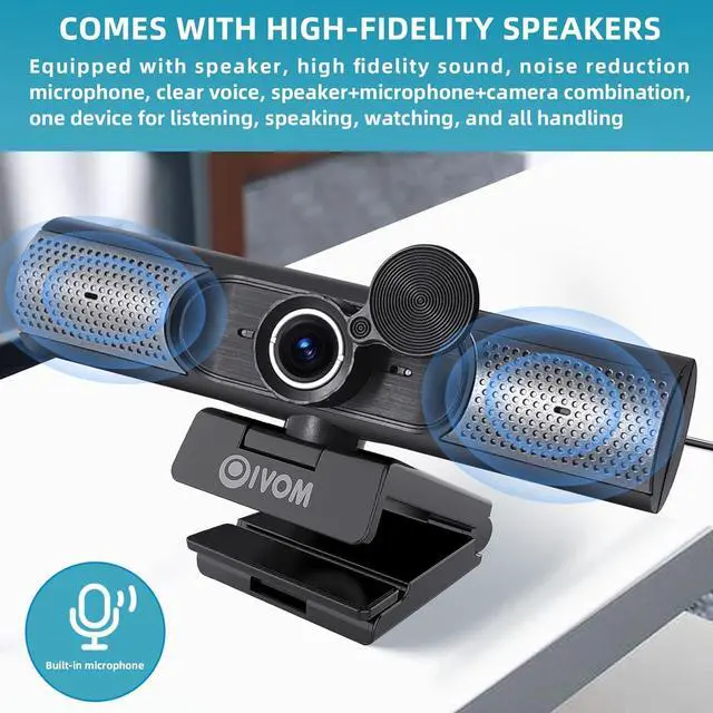 Alt view image 3 of 7 - Webcam with Microphone and Speaker, 1080P Web Camera for Desktop Computer Laptop, USB Camera with Physical Privacy Cover,Plug and Play, Streaming Webcam, Wide Angle Computer Camera 3 in 1