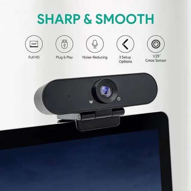 Alt view image 2 of 7 - 1080p Webcam with Dual Stereo Microphones & Privacy Cover, Full HD USB Desktop Web Computer Camera with Auto Light Correction for Video Conferences, Compatible with Windows & Mac, PC & Laptop