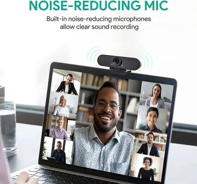 Alt view image 3 of 7 - 1080p Webcam with Dual Stereo Microphones & Privacy Cover, Full HD USB Desktop Web Computer Camera with Auto Light Correction for Video Conferences, Compatible with Windows & Mac, PC & Laptop