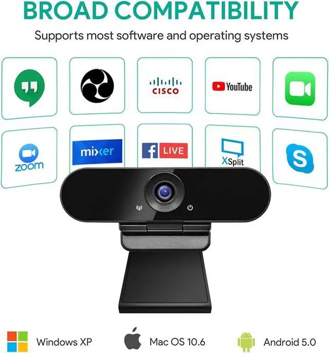 Alt view image 4 of 7 - 1080p Webcam with Dual Stereo Microphones & Privacy Cover, Full HD USB Desktop Web Computer Camera with Auto Light Correction for Video Conferences, Compatible with Windows & Mac, PC & Laptop