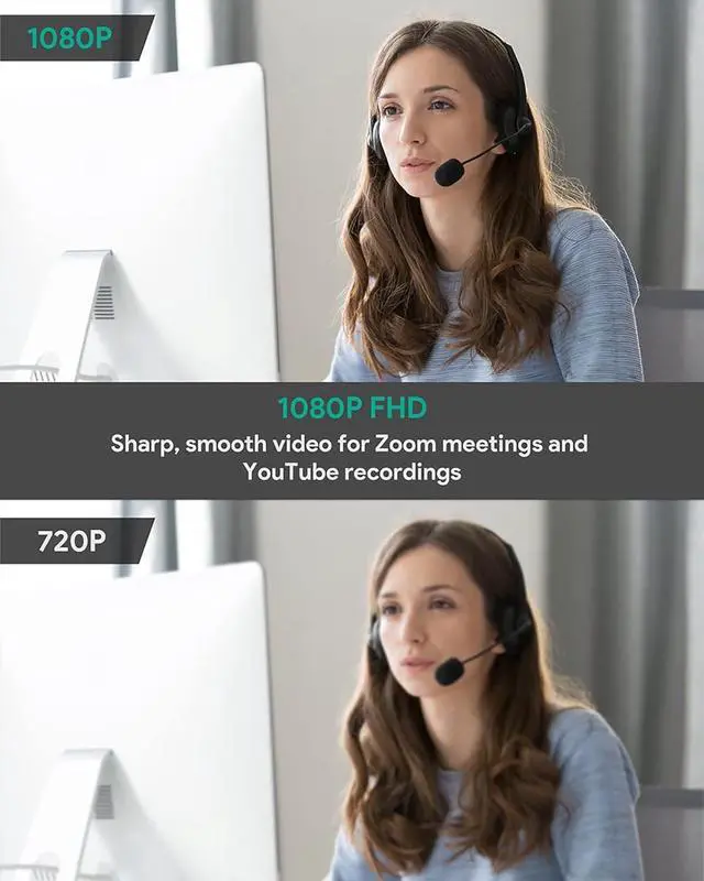 Alt view image 7 of 7 - 1080p Webcam with Dual Stereo Microphones & Privacy Cover, Full HD USB Desktop Web Computer Camera with Auto Light Correction for Video Conferences, Compatible with Windows & Mac, PC & Laptop