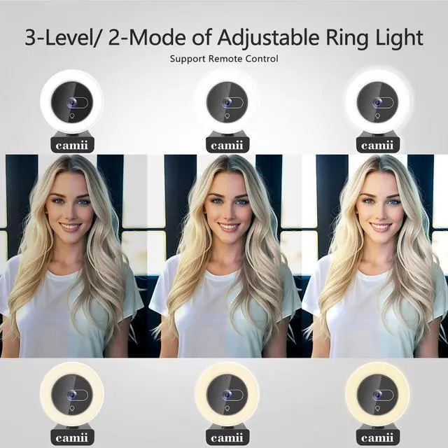 Alt view image 6 of 7 - 4K Webcam with Light, HD Webcam for PC with Remote Control, Built-in Privacy Cover, Adjustable Brightness, Noise Reduction Mics, for Zoom Skype Teams Laptop and Google Meet