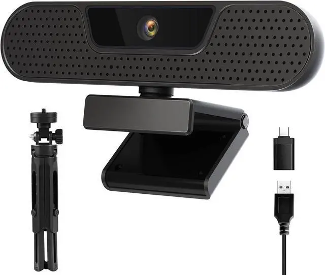 Main image of 4K Webcam, Computer Camera with 4 Noise-canceling Microphones for Computer/Laptop/Mac, Privacy Cover and Tripod, Work with Video Conference, Live Streaming, Gaming, Video Calls, Zoom