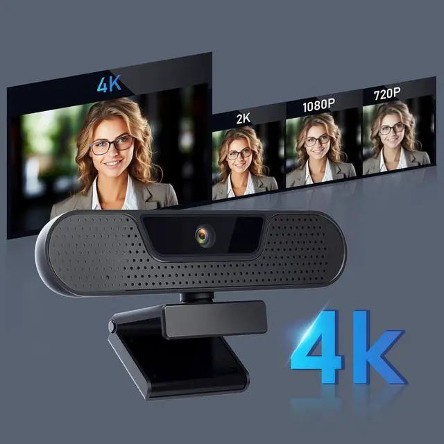 Alt view image 2 of 7 - 4K Webcam, Computer Camera with 4 Noise-canceling Microphones for Computer/Laptop/Mac, Privacy Cover and Tripod, Work with Video Conference, Live Streaming, Gaming, Video Calls, Zoom