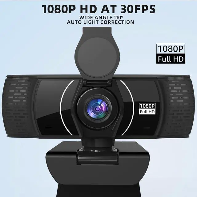 Alt view image 3 of 7 - Full HD Webcam for PC 1080P with Microphone,Computer Webcam 110° Field of View Streaming Camera with Cover Tripod Auto Light Correction Webcams for Zoom,Video Call, Skype,Teams