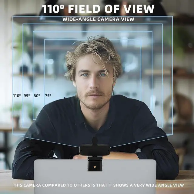Alt view image 4 of 7 - Full HD Webcam for PC 1080P with Microphone,Computer Webcam 110° Field of View Streaming Camera with Cover Tripod Auto Light Correction Webcams for Zoom,Video Call, Skype,Teams