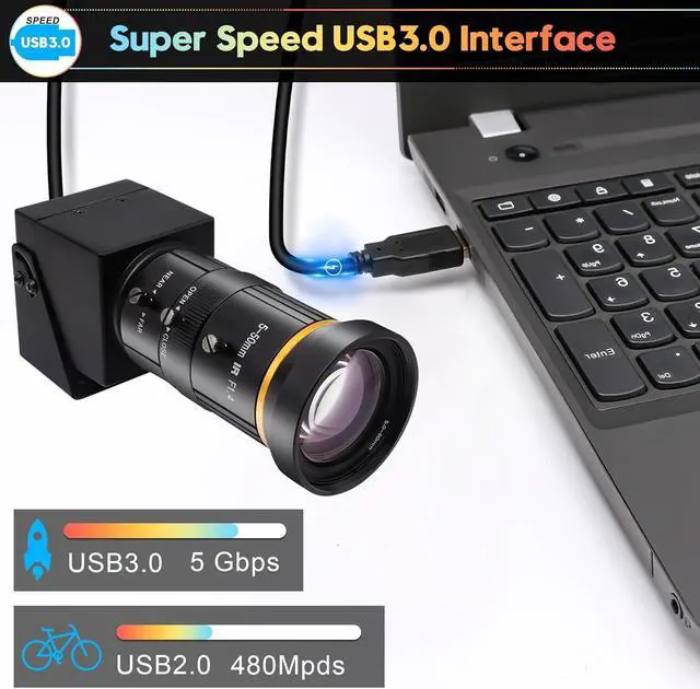 Alt view image 3 of 7 - HDMI USB Camera 4K 60fps USB3.0 Streaming Webcam with Zoom 5-50mm Telephoto Lens,10X Optical Zoom Industrial Microscope Camera H.264 Video Camera for Computer,Raspberry Pi,Monitor