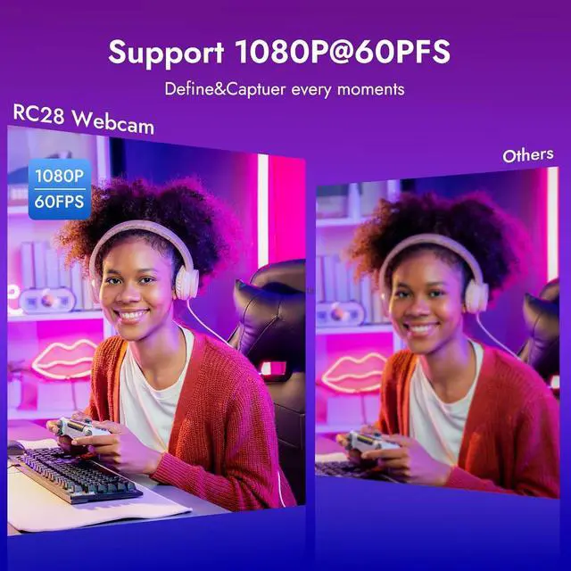 Alt view image 5 of 7 - ROCWARE RC28 Webcam with Cardioid & Omnidirectional Microphone | HiFi Mode for Studio-Quality Audio, AI Noise Cancellation & Raw Audio Modes | 1080P 60FPS Web Cam for Streaming/Meetings/Beginners