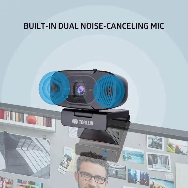 Alt view image 4 of 7 - TOALLIN 1080P Auto-Focus Webcam with Dual Microphones, Computer Web Camera, 90° Wide Angle View Without Distortion, USB Webcam for Video Calls