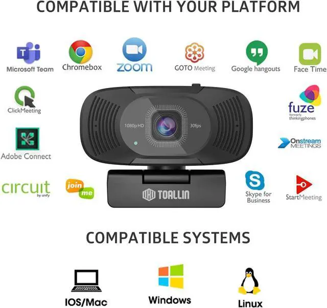Alt view image 7 of 7 - TOALLIN 1080P Auto-Focus Webcam with Dual Microphones, Computer Web Camera, 90° Wide Angle View Without Distortion, USB Webcam for Video Calls