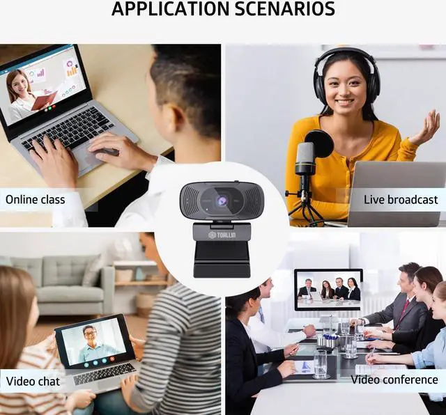 Alt view image 6 of 7 - TOALLIN 1080P Auto-Focus Webcam with Dual Microphones, Computer Web Camera, 90° Wide Angle View Without Distortion, USB Webcam for Video Calls