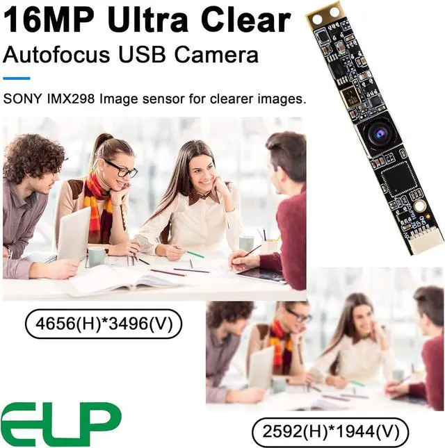 Alt view image 6 of 7 - ELP 16MP Autofocus USB Camera with Microphone for Computer Mini UVC USB2.0 Lightburn Camera Micro USB Security PC Camera Module Audio Video Laser Engraver Webcam Board (68degree No Distortion Lens)