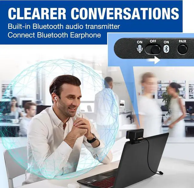 Alt view image 2 of 7 - Webcam with Headset and Microphone, 1080P Webcam with Privacy Cover, Plug and Play Web Camera for Desktop Computer Zoom Meetings, Audio Bluetooth only for Headset
