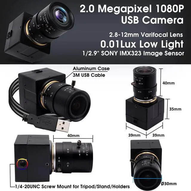Alt view image 5 of 7 - SVPRO USB Camera 1080P HD Webcam with Zoom Lens 2.8-12mm,Manual Focus Web Cam for Computer,H.264 Low Light Camera with Sony IMX323 Sensor for Streaming/Video Conference/Studio