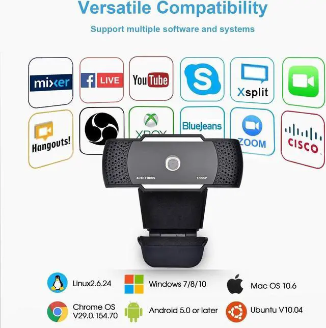 Alt view image 5 of 6 - Full HD Webcam 1080P with Microphone Auto-Focus HD Camera Webcam for Video Chat and Recording Skype, Zoom, Compatible with PC/Mac/Laptop/MacBook