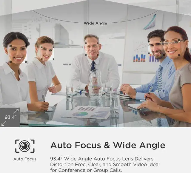 Alt view image 4 of 7 - Webcam with 1080p Wide Angle Autofocus Streaming,Privacy Cover, Noise-Reduction Microphone and Auto Light Correction Web Camera for Video Calling/Recording, Desktop/Laptop/Mac