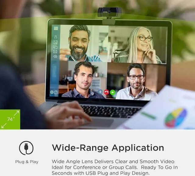 Alt view image 6 of 7 - 1080P Webcam with Microphone and Privacy Cover, Streaming Webcam Full HD, USB Mac/PC/Desktop/Laptop Web Camera for Remote Working/Learning, Compatible with Zoom/Skype/Facetime/Teams and More