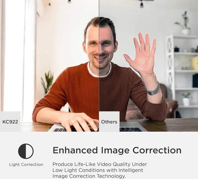 Alt view image 5 of 7 - Webcam with 1080p Wide Angle Autofocus Streaming,Privacy Cover, Noise-Reduction Microphone and Auto Light Correction Web Camera for Video Calling/Recording, Desktop/Laptop/Mac