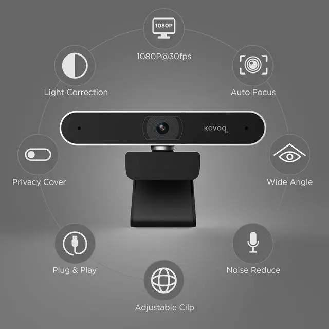 Alt view image 6 of 7 - Webcam with 1080p Wide Angle Autofocus Streaming,Privacy Cover, Noise-Reduction Microphone and Auto Light Correction Web Camera for Video Calling/Recording, Desktop/Laptop/Mac