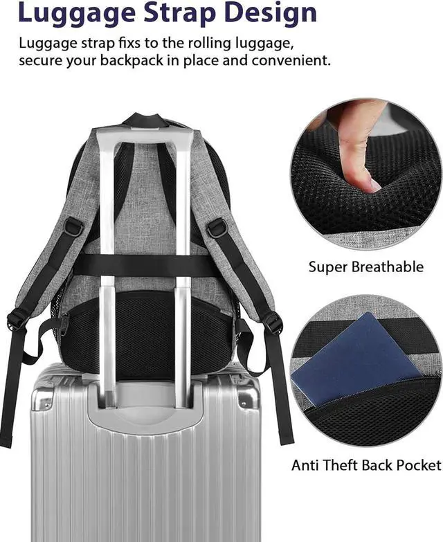 Alt view image 3 of 7 - Travel Laptop Backpack 17 Inch Business Flight Approved Carry on Backpack TSA Large Computer Bag for Men Women with USB Port and Trolley Sleeve College School Tactical Book Bag Grey