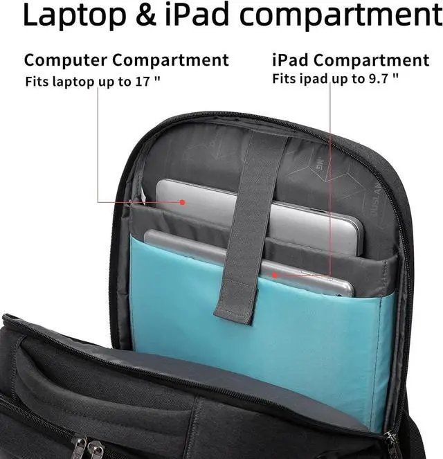 Alt view image 3 of 7 - DUSLANG 17 Inch Laptop Backpack for Travel Water Resistant College Backpack for Men/Women Laptop Bag with USB Charging Port,Black