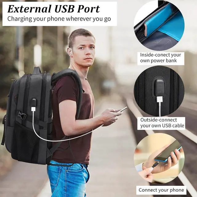 Alt view image 6 of 7 - DUSLANG 17 Inch Laptop Backpack for Travel Water Resistant College Backpack for Men/Women Laptop Bag with USB Charging Port,Black
