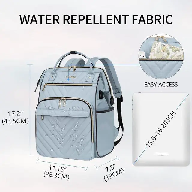 Alt view image 2 of 6 - VANKEAN 17 Inch Laptop Backpack for Women Men Fashion Computer Work Bag, Large Capacity Waterproof, with USB Port & RFID Pockets, College Daypack Business Travel Backpack, Light Blue