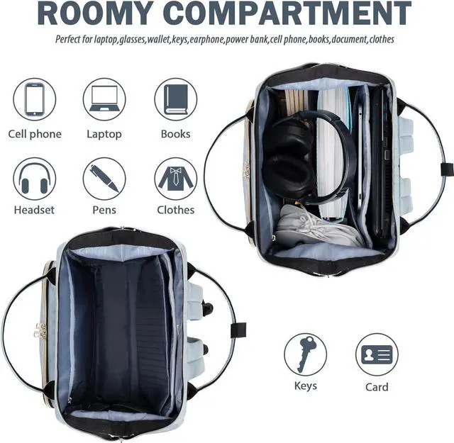 Alt view image 3 of 6 - VANKEAN 17 Inch Laptop Backpack for Women Men Fashion Computer Work Bag, Large Capacity Waterproof, with USB Port & RFID Pockets, College Daypack Business Travel Backpack, Light Blue