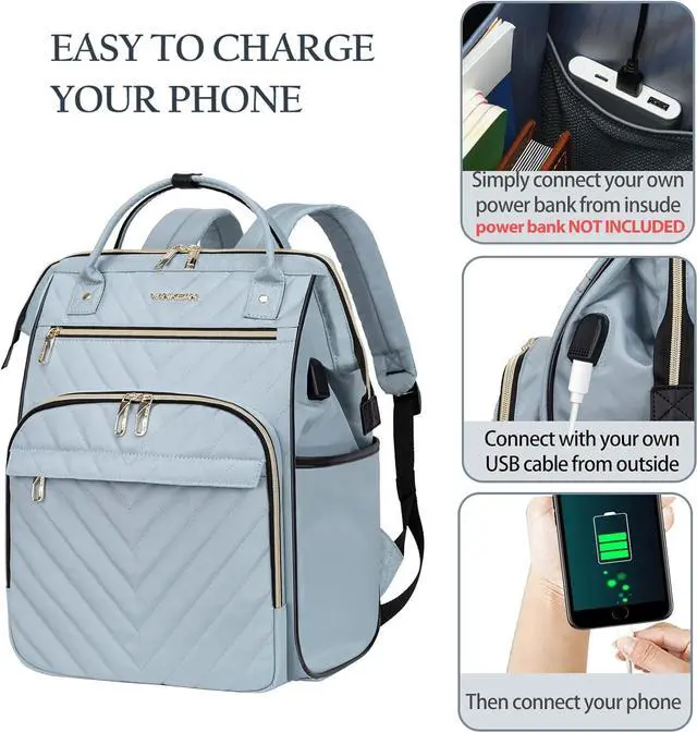 Alt view image 5 of 6 - VANKEAN 17 Inch Laptop Backpack for Women Men Fashion Computer Work Bag, Large Capacity Waterproof, with USB Port & RFID Pockets, College Daypack Business Travel Backpack, Light Blue