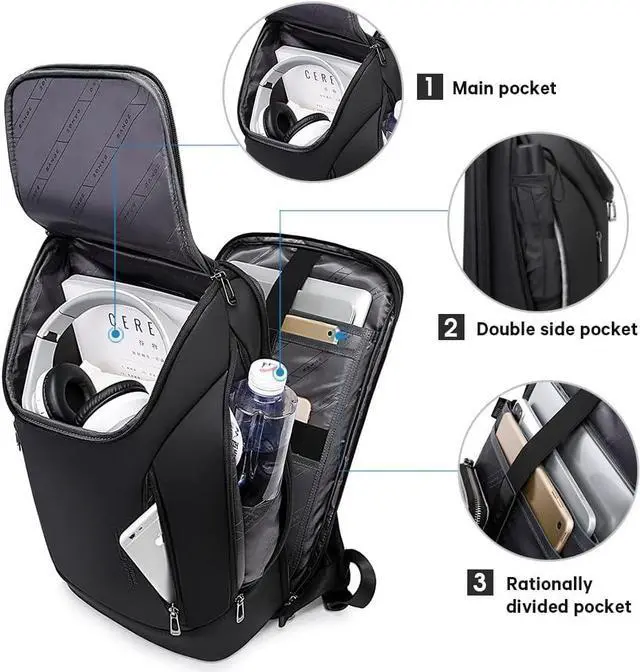 Alt view image 2 of 7 - BANGE Business Smart Backpack Waterproof fit 15.6 Inch Laptop Backpack with USB Charging Port,Travel Durable Backpack
