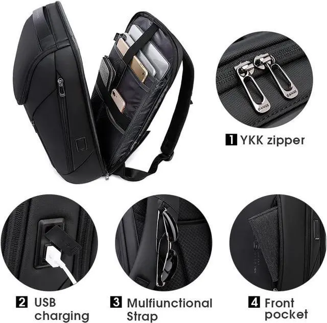 Alt view image 4 of 7 - BANGE Business Smart Backpack Waterproof fit 15.6 Inch Laptop Backpack with USB Charging Port,Travel Durable Backpack