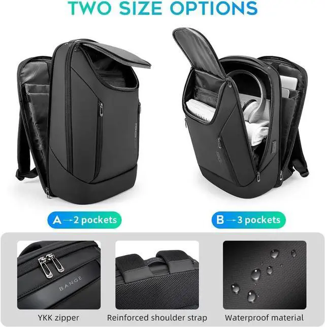 Alt view image 3 of 7 - BANGE Business Smart Backpack Waterproof fit 15.6 Inch Laptop Backpack with USB Charging Port,Travel Durable Backpack
