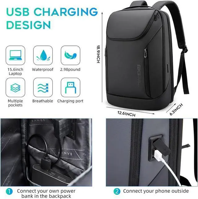 Alt view image 5 of 7 - BANGE Business Smart Backpack Waterproof fit 15.6 Inch Laptop Backpack with USB Charging Port,Travel Durable Backpack