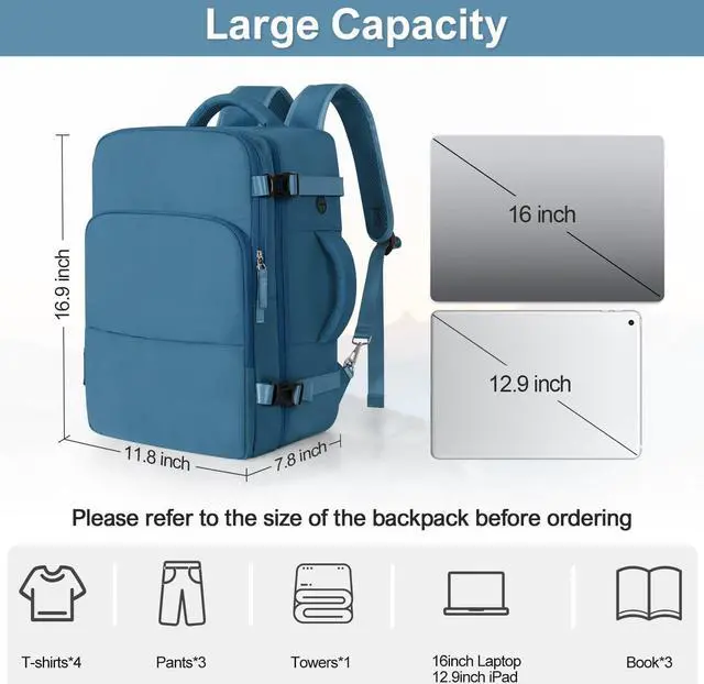 Alt view image 7 of 7 - Travel Backpack, Flight Approved Backpack, College Backpack Bag, Casual Daypack, Hiking Backpack, Waterproof Carry On Business Backpack, Fit 16 Inch Laptop