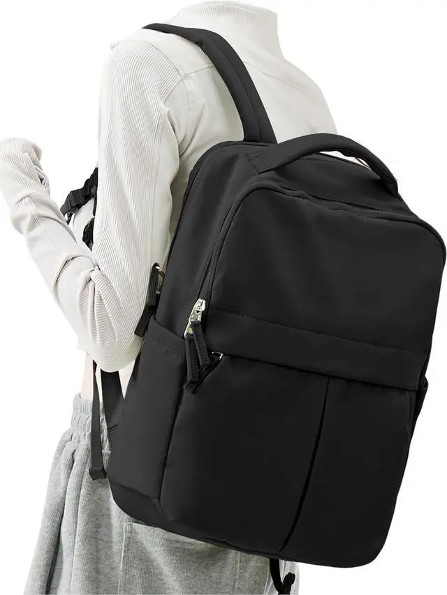 Main image of Black Laptop Backpack for Women Men Gym Work Backpack Casual Daypack Backpacks Small Travel Backpack for Traveling on Airplane Lightweight College Teacher Backpacks for Women