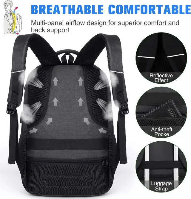 Alt view image 5 of 7 - YAMTION School Backpack for Men Women Teen Boys,Bookbag Laptop Backpack with USB Port and Headphone Jack Water Resistant College SchoolBag for School Business Travel