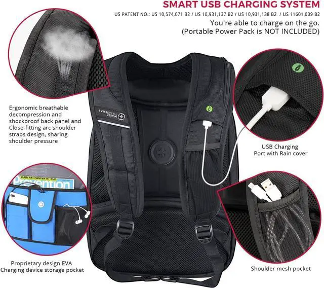 Alt view image 5 of 7 - Design TSA Business Laptop Backpack For Men Travel Backpack With USB Charging Port College Tech Backpacks With RFID Pockets Presents For Men Fits 15.6 Inch Computer | TERABYTE