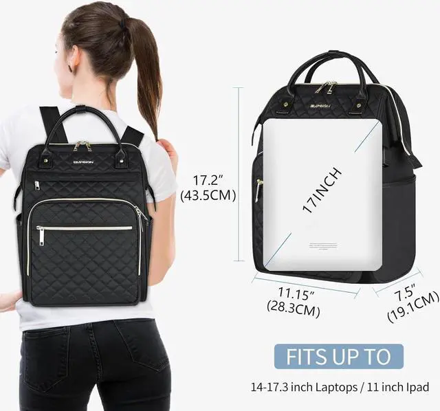 Alt view image 2 of 7 - EMPSIGN 17 Inch Laptop Backpack for Women, Work Business Travel Computer College Bags, Large Capacity Water-repellent Quilted Casual Daypack with USB Port, Black