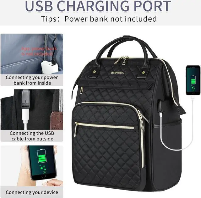 Alt view image 6 of 7 - EMPSIGN 17 Inch Laptop Backpack for Women, Work Business Travel Computer College Bags, Large Capacity Water-repellent Quilted Casual Daypack with USB Port, Black
