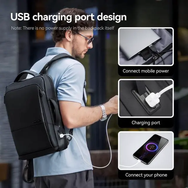 Alt view image 5 of 6 - Muzee 3in1 Slim Business Backpack Laptop Backpack For Men with Executive Briefcase Casual Daypack Fits 15.6 Inch Laptop USB Port Black