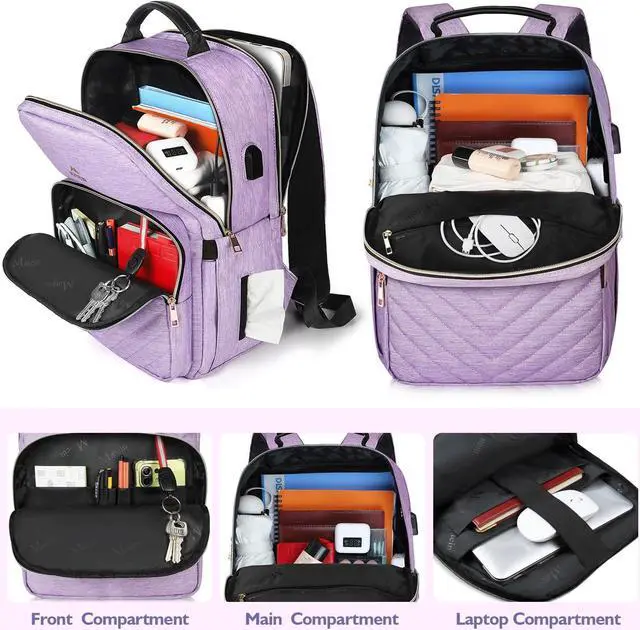 Alt view image 2 of 7 - MATEIN Laptop Backpack for Women, Anti Theft 15.6 inch College School Bookbag for Girls with USB Charging Port, Water Resistant Stylish Travel Computer Work Backpack for Nurse, Purple