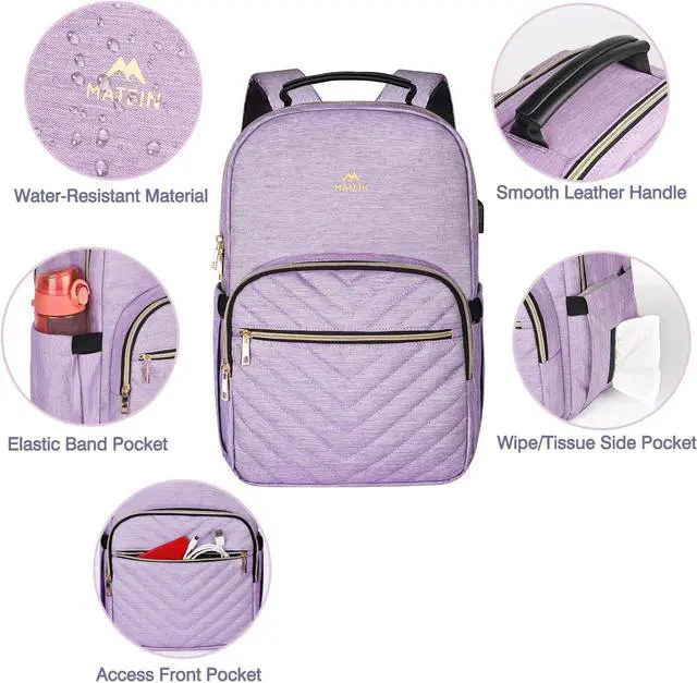 Alt view image 4 of 7 - MATEIN Laptop Backpack for Women, Anti Theft 15.6 inch College School Bookbag for Girls with USB Charging Port, Water Resistant Stylish Travel Computer Work Backpack for Nurse, Purple