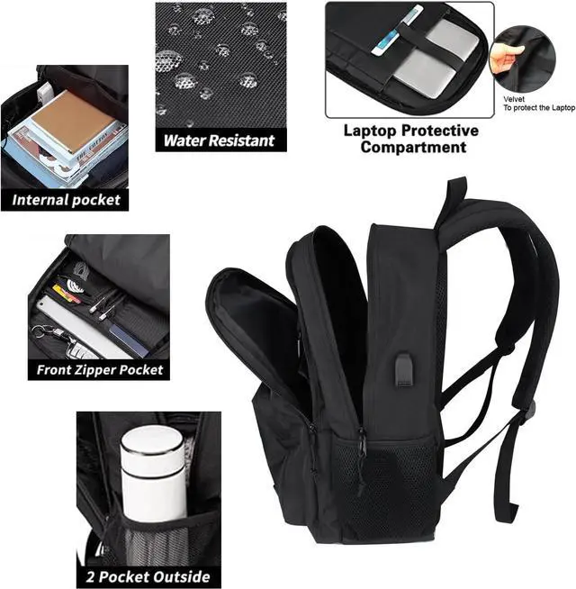 Alt view image 3 of 7 - KEOFID Travel backpack for Men and Women, Anti Theft Laptop Backpack with USB Charging Port for Work, Large Bag for College, BLACK BOOK BAG FOR BOYS, GILRS Backpack,Water Resistent(Black)
