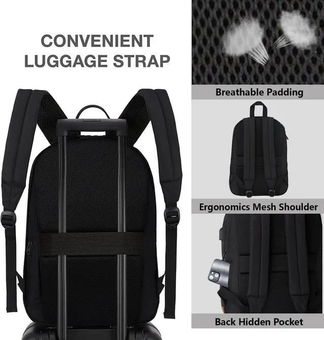 Alt view image 5 of 7 - KEOFID Travel backpack for Men and Women, Anti Theft Laptop Backpack with USB Charging Port for Work, Large Bag for College, BLACK BOOK BAG FOR BOYS, GILRS Backpack,Water Resistent(Black)