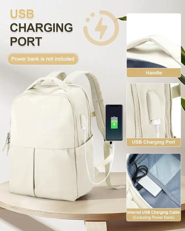 Alt view image 2 of 6 - Laptop Backpack for Women Gym Backpack Casual Daypack Backpacks Travel Backpack for Traveling on Airplane Work Backpack for Men Lightweight Computer Backpack College Teacher Backpack Beige