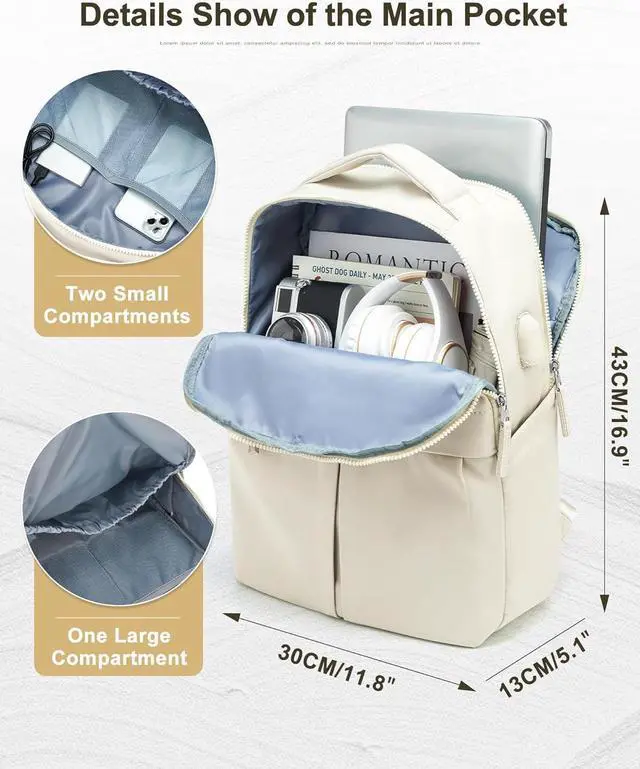 Alt view image 3 of 6 - Laptop Backpack for Women Gym Backpack Casual Daypack Backpacks Travel Backpack for Traveling on Airplane Work Backpack for Men Lightweight Computer Backpack College Teacher Backpack Beige