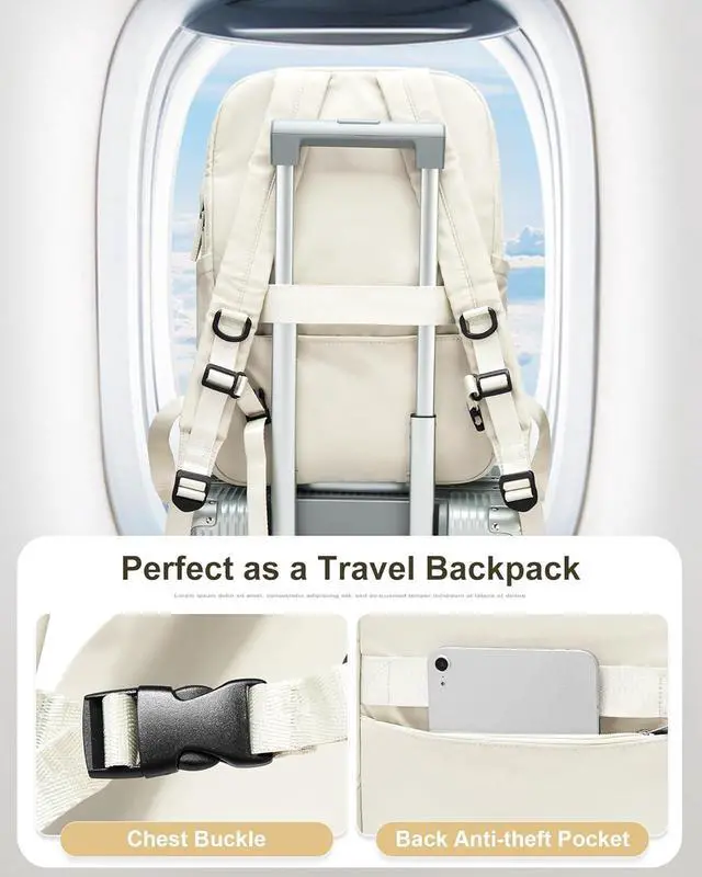 Alt view image 4 of 6 - Laptop Backpack for Women Gym Backpack Casual Daypack Backpacks Travel Backpack for Traveling on Airplane Work Backpack for Men Lightweight Computer Backpack College Teacher Backpack Beige