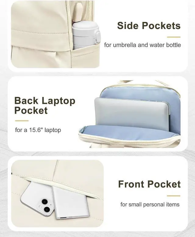 Alt view image 5 of 6 - Laptop Backpack for Women Gym Backpack Casual Daypack Backpacks Travel Backpack for Traveling on Airplane Work Backpack for Men Lightweight Computer Backpack College Teacher Backpack Beige